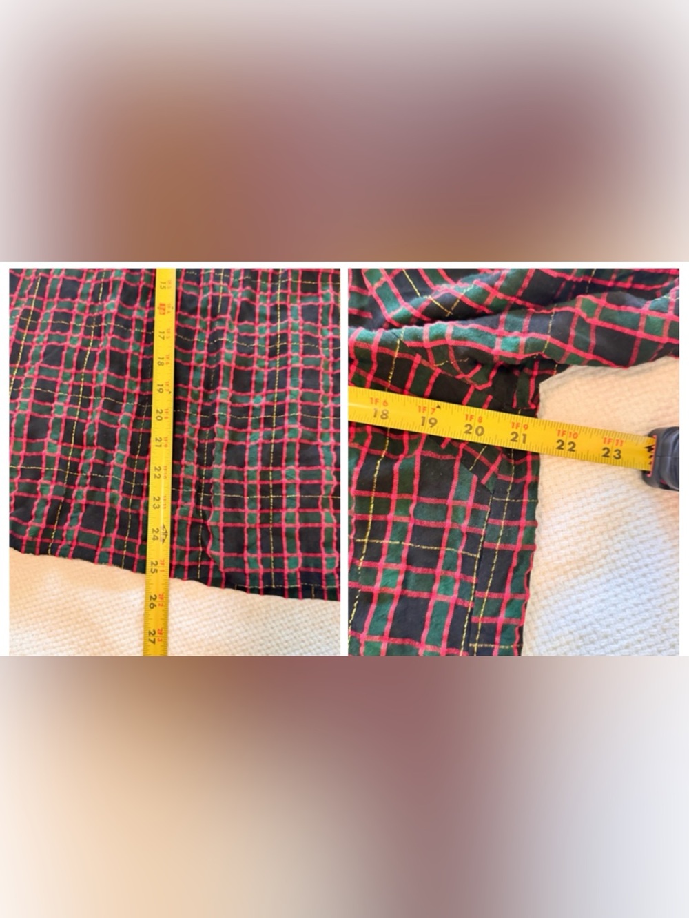 LOFT Black Red Green Gold Plaid V-Neck Blouse Puff Sleeve Top Women’s Shirt - Picture 16 of 16